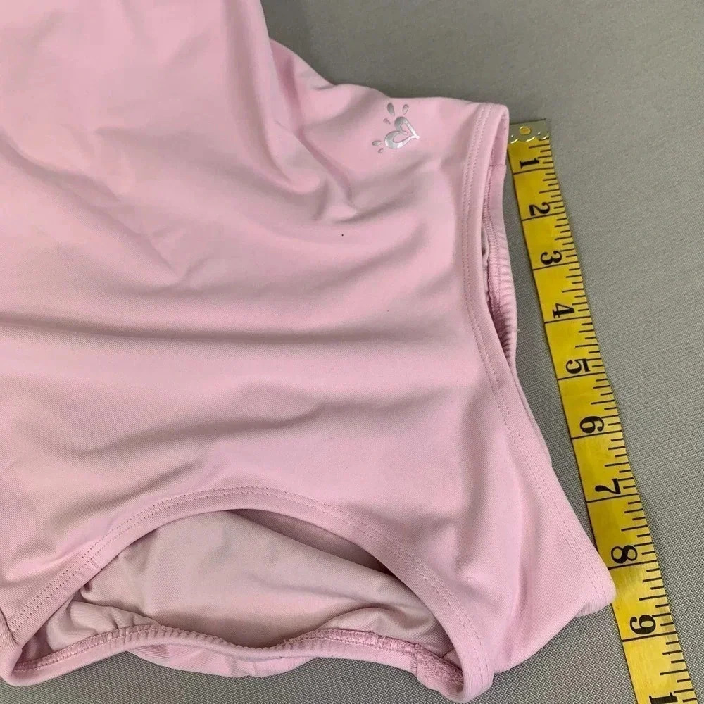 JUSTICE Active Girl's One Piece Flutter Cap Sleeves Swimsuit Baby Pink Size 14 - Picture 9 of 12